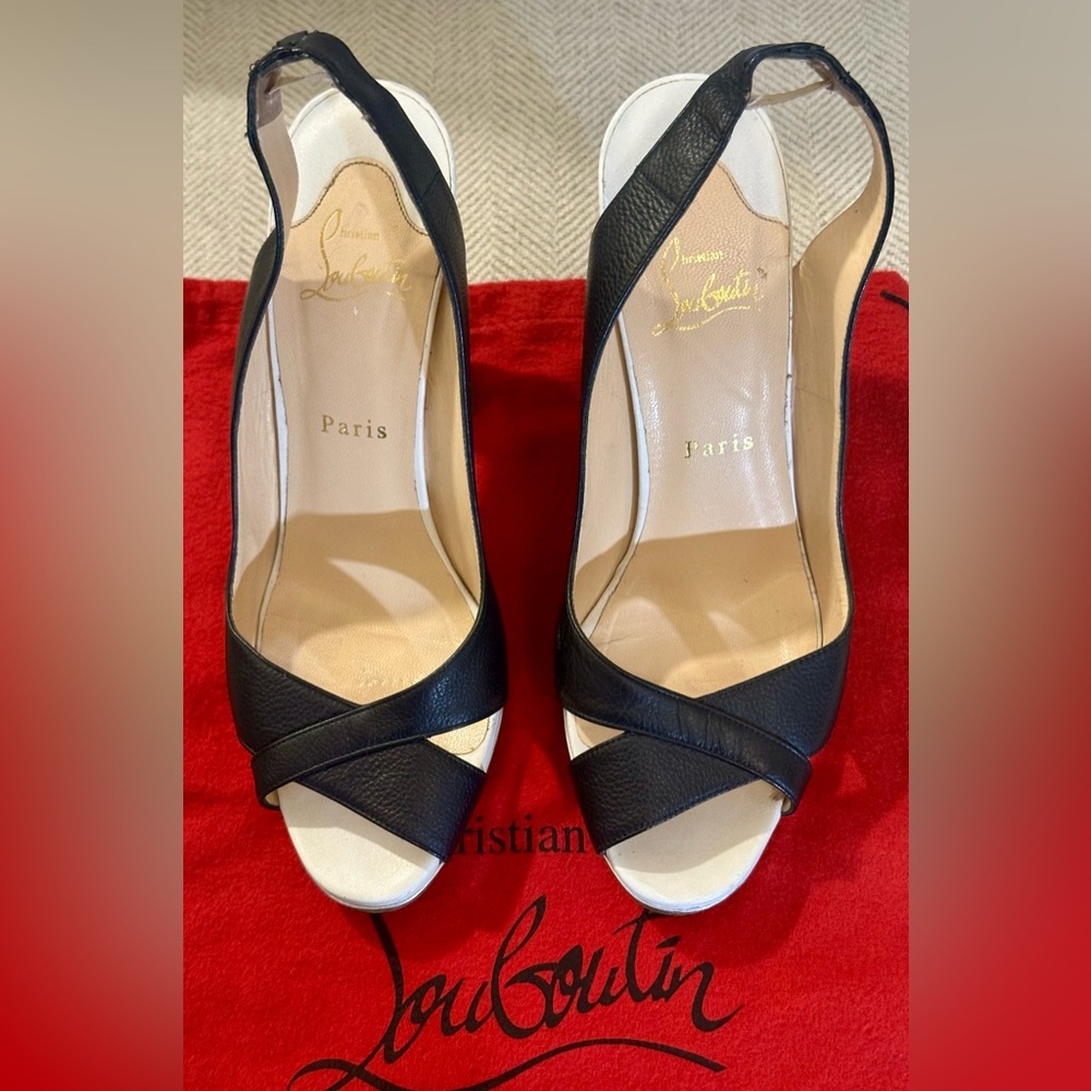 Christian Louboutin Chrome, White & Black Platform Heels- Authenticated